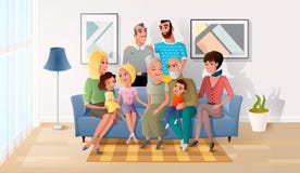 Duży Rodzinny Wydaje czasu wektor Wpólnie w domu ilustracji Duży Rodzinny Wydaje czasu wektor Wpólnie w domu ilustracji