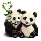 Duas pandas e um ramo de bambu ilustração royalty free Duas pandas e um ramo de bambu ilustração royalty free