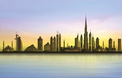 Dubai city skyline at sunset Vector Illustration Dubai city skyline at sunset Vector Illustration