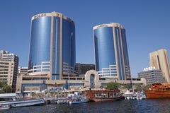 DUBAI, UAE - MAY 14, 2016: Twin Towers building stock image DUBAI, UAE - MAY 14, 2016: Twin Towers building stock image