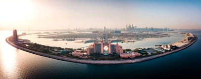 Dubai, United Arab Emirates - June 5, 2019: Atlantis hotel and the Palm island in Dubai aerial view
