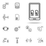 Dubbel de telefoonpictogram van de simkaart Voor Web wordt geplaatst dat en het mobiele algemene begrip van telecommunicatiepicto royalty-vrije illustratie Dubbel de telefoonpictogram van de simkaart Voor Web wordt geplaatst dat en het mobiele algemene begrip van telecommunicatiepicto royalty-vrije illustratie