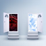 Due scale con le porte magiche illustrazione di stock Due scale con le porte magiche illustrazione di stock