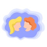 Due teste di conversazione sull'uomo e sulla donna, icona variopinta di vettore Parlare degli amici Concetto di chiacchierata del illustrazione di stock Due teste di conversazione sull'uomo e sulla donna, icona variopinta di vettore Parlare degli amici Concetto di chiacchierata del illustrazione di stock
