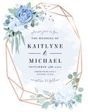 Dusty blue rose, white hydrangea,anemone, eucalyptus, juniper vector design frame.