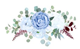 Dusty blue rose, white hydrangea, ranunculus, anemone, eucalyptus