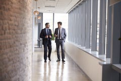 Dwa biznesmena Ma Nieformalnego spotkania W Biurowym korytarzu Zdjęcie Stock Dwa biznesmena Ma Nieformalnego spotkania W Biurowym korytarzu Zdjęcie Stock