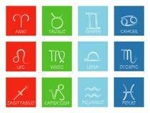 Dwanaście zodiaków znaków na kolorowym tle również zwrócić corel ilustracji wektora royalty ilustracja Dwanaście zodiaków znaków na kolorowym tle również zwrócić corel ilustracji wektora royalty ilustracja