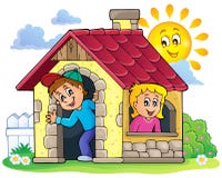 Dzieci bawić się w małego domu temacie 3 ilustracja wektor Dzieci bawić się w małego domu temacie 3 ilustracja wektor