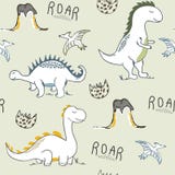 Dzieci?cego dinosaura bezszwowy wz?r dla mody odziewa, tkanina, t koszula r?ka patroszony wektor ilustracji Dzieci?cego dinosaura bezszwowy wz?r dla mody odziewa, tkanina, t koszula r?ka patroszony wektor ilustracji