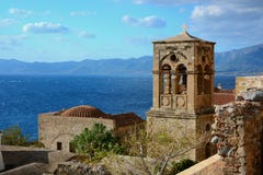 Dzwonkowy wierza w Monemvasia, Grecja obraz royalty free Dzwonkowy wierza w Monemvasia, Grecja obraz royalty free