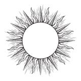 Dé el marco exhausto del estilo de la aguafuerte en una forma del ejemplo del vector de los rayos del sol stock de ilustración Dé el marco exhausto del estilo de la aguafuerte en una forma del ejemplo del vector de los rayos del sol stock de ilustración