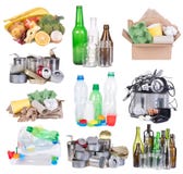 Déchets assortis pour réutiliser d'isolement sur le fond blanc photos stock Déchets assortis pour réutiliser d'isolement sur le fond blanc photos stock