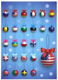 Décoration de Noël réglée avec différents drapeaux internationaux Accrocher coloré réaliste de boules de Noël illustration libre de droits Décoration de Noël réglée avec différents drapeaux internationaux Accrocher coloré réaliste de boules de Noël illustration libre de droits