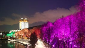 Décoration de vacances de nouvelle année de Noël à Moscou la nuit, Russie banque de vidéos Décoration de vacances de nouvelle année de Noël à Moscou la nuit, Russie banque de vidéos