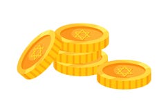Día de fiesta tradicional de Jánuca, monedas de oro con símbolos del día de fiesta stock de ilustración Día de fiesta tradicional de Jánuca, monedas de oro con símbolos del día de fiesta stock de ilustración