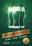 Día del ` s de St Patrick Cartel del día de fiesta con tres vidrios de cerveza y letras en cinta de oro: ` Irlandés del Partido V libre illustration Día del ` s de St Patrick Cartel del día de fiesta con tres vidrios de cerveza y letras en cinta de oro: ` Irlandés del Partido V libre illustration