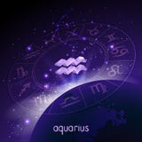 3D有占星圈子的标志和星座宝瓶星座的传染媒介例证在反对空间背景的透视 向量例证 3D有占星圈子的标志和星座宝瓶星座的传染媒介例证在反对空间背景的透视 向量例证