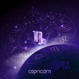 3D有占星圈子的标志和星座山羊座的传染媒介例证在反对空间背景的透视 库存例证 3D有占星圈子的标志和星座山羊座的传染媒介例证在反对空间背景的透视 库存例证