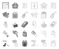 E-commerce, Aankoop en verkoop mono, overzichtspictogrammen in vastgestelde inzameling voor ontwerp Handel en financi?n het vecto stock illustratie E-commerce, Aankoop en verkoop mono, overzichtspictogrammen in vastgestelde inzameling voor ontwerp Handel en financi?n het vecto stock illustratie