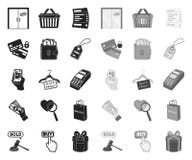 E-commerce, Aankoop en verkoopzwarte monopictogrammen in vastgestelde inzameling voor ontwerp Handel en financi?n het vectorweb v stock illustratie E-commerce, Aankoop en verkoopzwarte monopictogrammen in vastgestelde inzameling voor ontwerp Handel en financi?n het vectorweb v stock illustratie