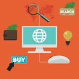 E-kommers infographic begrepp av att inhandla produkten via internetvektordesign stock illustrationer E-kommers infographic begrepp av att inhandla produkten via internetvektordesign stock illustrationer