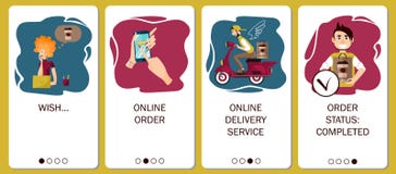 E Servicio en línea de la orden, entrega del café, café de la orden en cafetería en línea ilustración del vector E Servicio en línea de la orden, entrega del café, café de la orden en cafetería en línea ilustración del vector