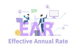 EAR, Effective annual rate. Concept table with keywords, letters and icons. Colored flat vector illustration on white royalty free illustration EAR, Effective annual rate. Concept table with keywords, letters and icons. Colored flat vector illustration on white royalty free illustration