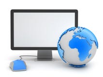 Earth globe, computer mouse and monitor vector illustration Earth globe, computer mouse and monitor vector illustration