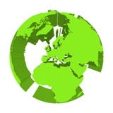 Earth globe model with green extruded lands. Focused on Europe. 3D vector illustration Stock Images Earth globe model with green extruded lands. Focused on Europe. 3D vector illustration Stock Images