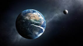 Earth and moon space view stock illustration Earth and moon space view stock illustration