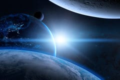 Earth in the outer space with beautiful planet. Blue sunrise. Stock Photos Earth in the outer space with beautiful planet. Blue sunrise. Stock Photos