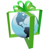 Earth Present In Green Ribbon Bow Gift Decoration Stock Photos Earth Present In Green Ribbon Bow Gift Decoration Stock Photos