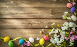 Easter background with colorful eggs and spring flowers royalty free stock images Easter background with colorful eggs and spring flowers royalty free stock images