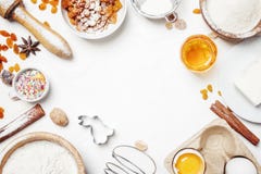 Easter Baking Ingredients, White Food Background, Top View Stock Images Easter Baking Ingredients, White Food Background, Top View Stock Images