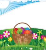 Easter Basket On The Morning Lawn Royalty Free Stock Images