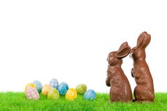 Easter bunny couple with eggs stock photography Easter bunny couple with eggs stock photography