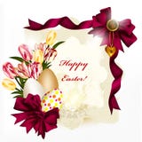 Easter Card With Banner, Space For Text, Eggs, Bows And Flowers Stock Image Easter Card With Banner, Space For Text, Eggs, Bows And Flowers Stock Image