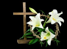 Easter Cross And Lilies Royalty Free Stock Photos