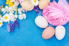 Easter Decoration On Blue Wood Stock Images