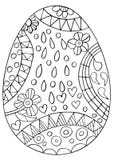 Easter egg with print `Flowers, branches, leaves, hearts and dots`. Hand drawing coloring book for children and adults.