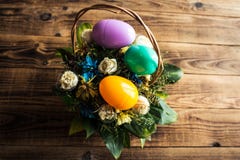 Easter eggs in a basket royalty free stock photo Easter eggs in a basket royalty free stock photo