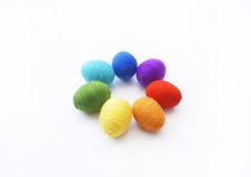 Easter Eggs Knitted From Wool. Manual Work. Rainbow. Easter Stock Image