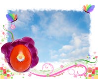 Easter Festive Frame With Red Egg And Butterflies Stock Images