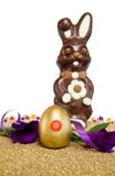 Easter Golden Egg With Chocolate Bunny Over White Royalty Free Stock Photography Easter Golden Egg With Chocolate Bunny Over White Royalty Free Stock Photography