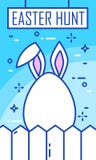 Easter Hunt banner with rabbit ears, egg and fence on blue background. Thin line flat design. Vector card vector illustration Easter Hunt banner with rabbit ears, egg and fence on blue background. Thin line flat design. Vector card vector illustration
