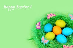 Easter Painted Eggs On A Green Background Royalty Free Stock Photos