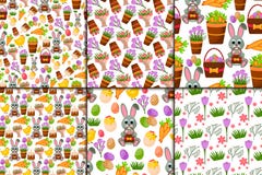 Easter vector cartoon seamless pattern background holiday decoration spring celebration traditional greeting symbols. Stock Photo Easter vector cartoon seamless pattern background holiday decoration spring celebration traditional greeting symbols. Stock Photo