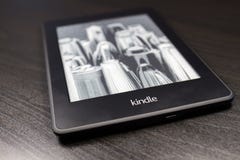 EBook reader Kindle on black background stock image EBook reader Kindle on black background stock image