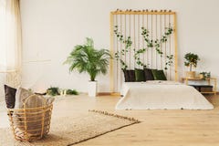 Eco bedroom with rope wall royalty free stock photos Eco bedroom with rope wall royalty free stock photos